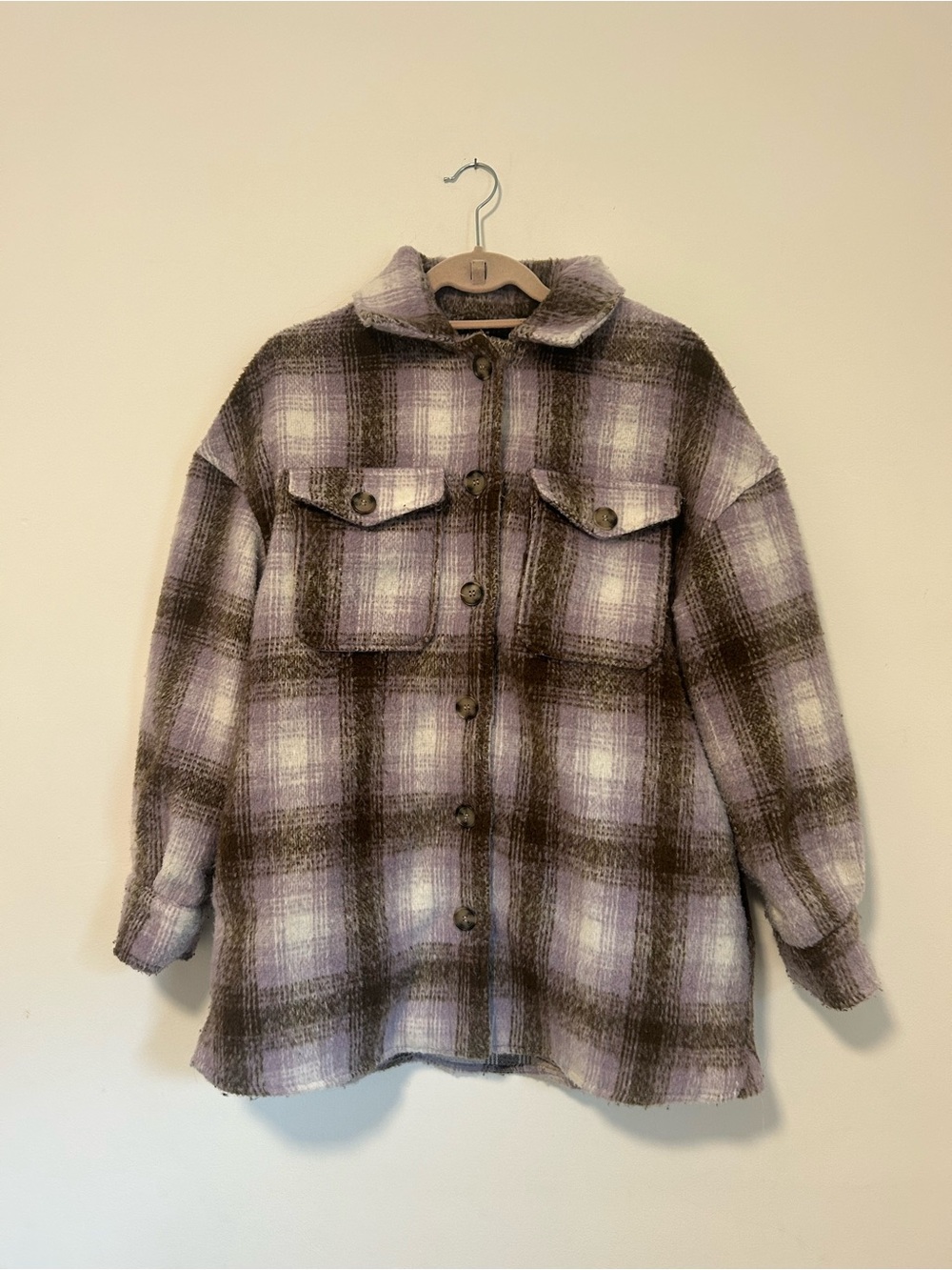 bagatelle Lavender and Brown Plaid Shacket Jacket